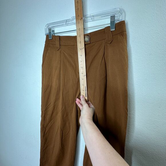 Sezane Rust Brown Pleated Wide Leg Trouser Pants Zip Button Closure 34 / US 2 - Picture 11 of 14